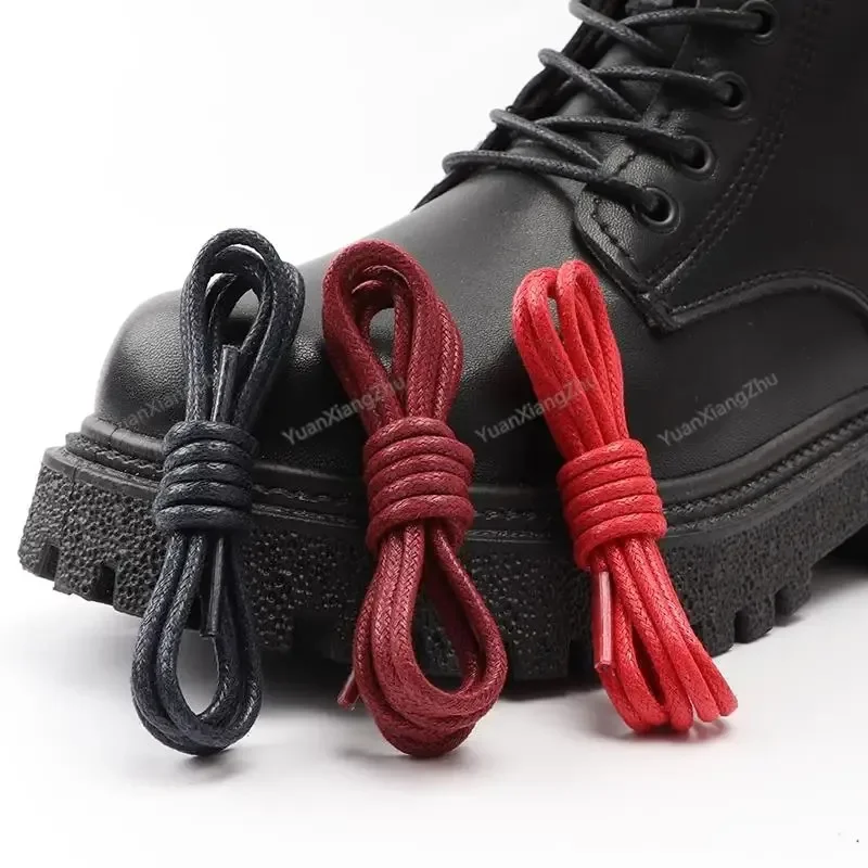 1Pair Leather Shoelaces Cotton Waxed Shoelaces Round Shoe laces Boot Shoes Laces Waterproof Leather Shoelace For Shoes Strings