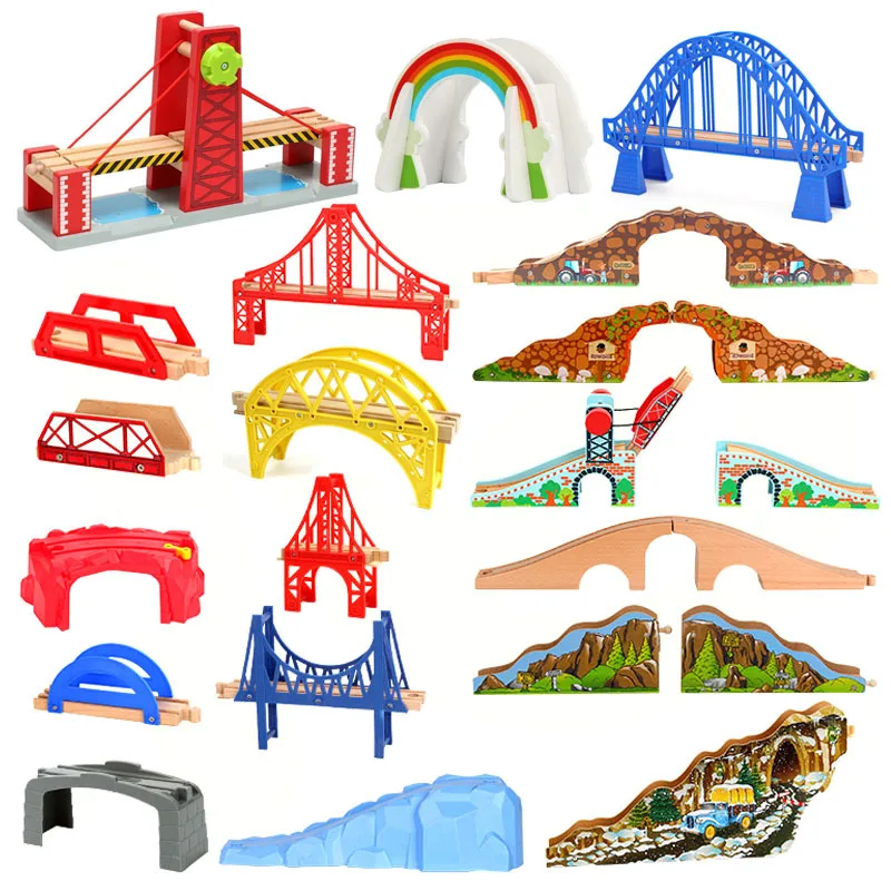 Beech Wooden Train Track Accessories All Kinds of Wooden Bridges Tracks fit for Brand Wood Tracks Toys for Children Gift