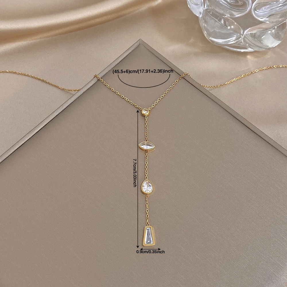 1 Stück AENSOA Damen Edelstahl Halskette Zierliche Geometrische Zirkon Anhänger Halskette Klassischer Romantischer Party Schmuck Geschenk – Detail 6