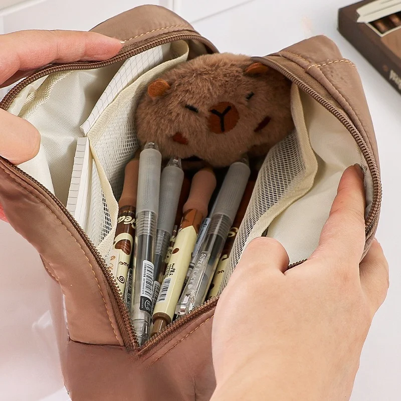 1Pc Solid‑Color Minimalist Flip‑Cover Stationery Bag, Multifunctional Organizer for Stationery, Coins & Desktop Essentials