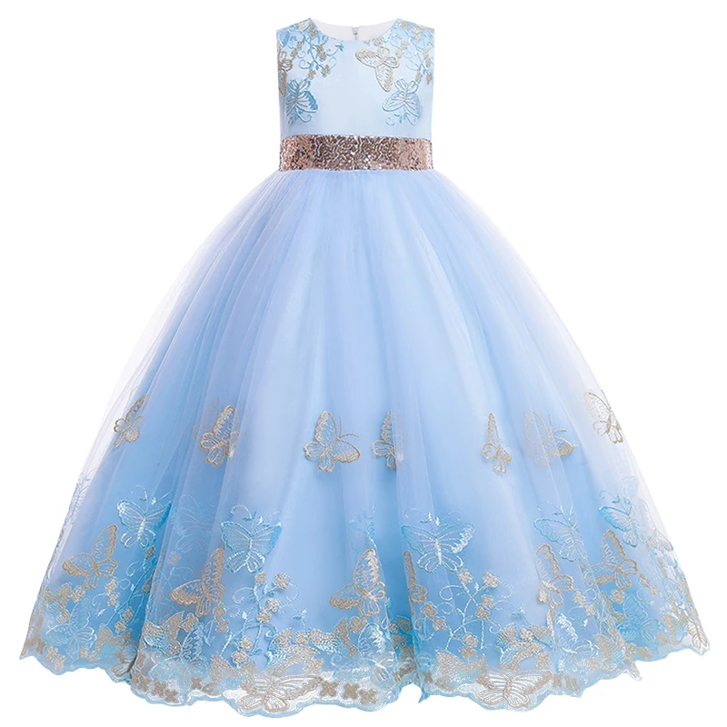 

Girl New Year Christmas Ball Party Sequin Dress Flower Girl Birthday Communion Party Butterfly Embroidered Long Dress Vestidos