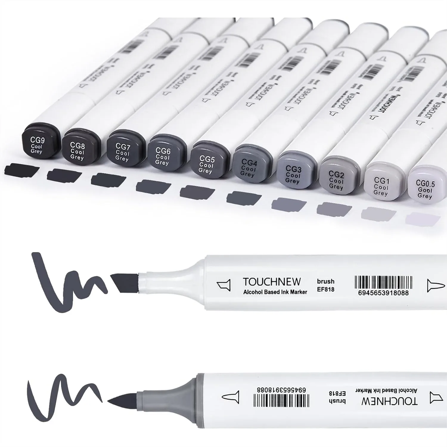 

10Pcs Alcohol Markers Dual Tip Solid Color Set For Adult Beginners Drawing Sketching Grey
