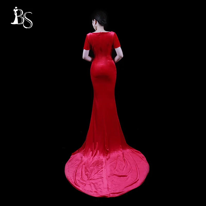 Baisha Evening Dress With Train Embroidery Handmade Beaded Prom Gown Custom Celebrity Velvet Skirt For Formal Occasions H853