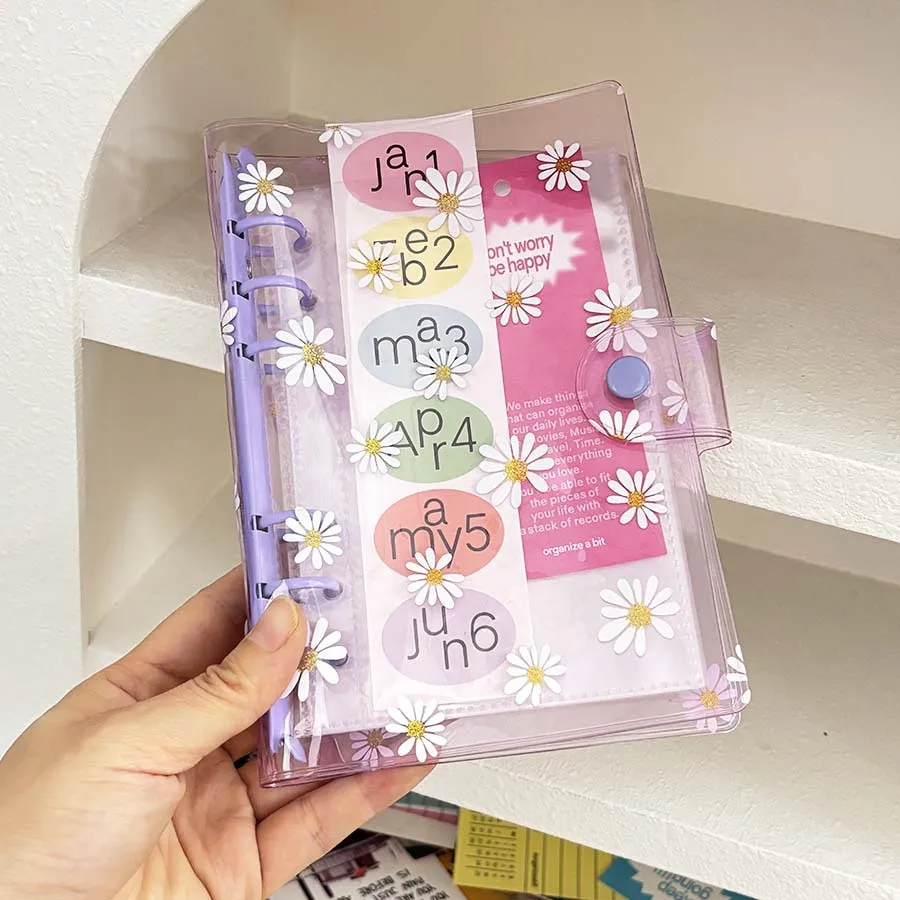 In Stock A6 Daisy Transparent Binder 6-Hole DIY Photo Album Creative Fashion PVC Planner Office Stationery