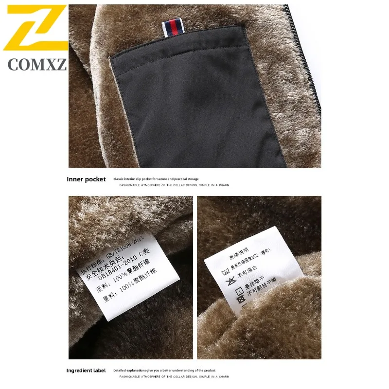 COMXZ الرجال الشتاء سترة 2025 التلبيب الشارع نظرة دافئة ميزة رحلة السفر القطن وسادة مبطنة نزهة يومية فضفاضة تناسب معطف الحشو