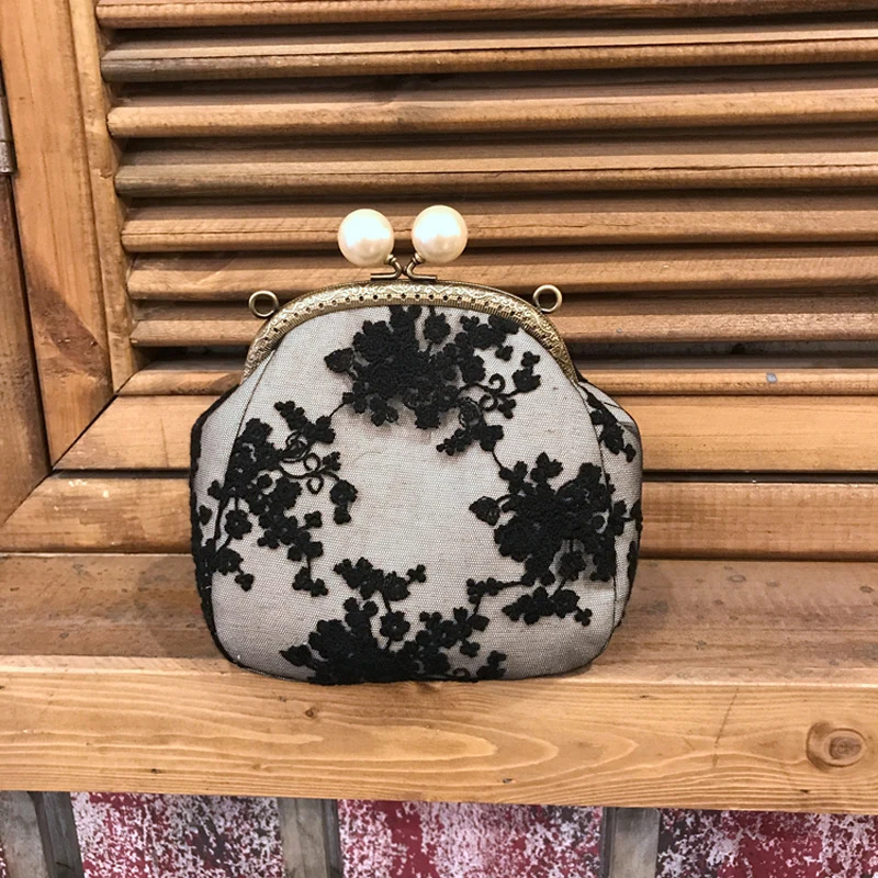 Portafoglio di perle retrò manico in metallo telaio a forma di arco borsa fai da te frizione chiusura a bacio chiusura pochette maniglia accessori per borse