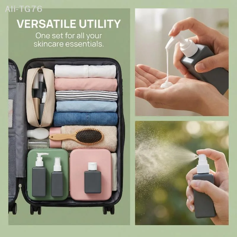 4-in-1 60ml Reiseflaschen-Set Nachfüllbare Kombination aus Shampoo, Duschgel, Handseife und Lotion Geteilte Leere Flaschen Reise-Kit Zubehör