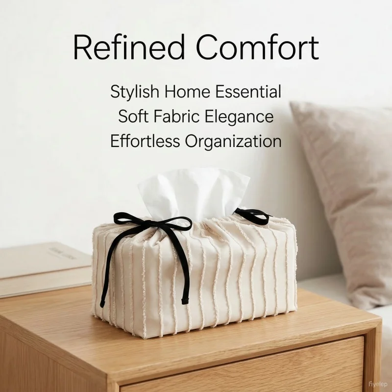 

2026 Trendy Solid Color Fabric Adjustable Ribbon Drawstring Tissue Bag Practical Paper Towel Holder Tissue Box Home Decoration
