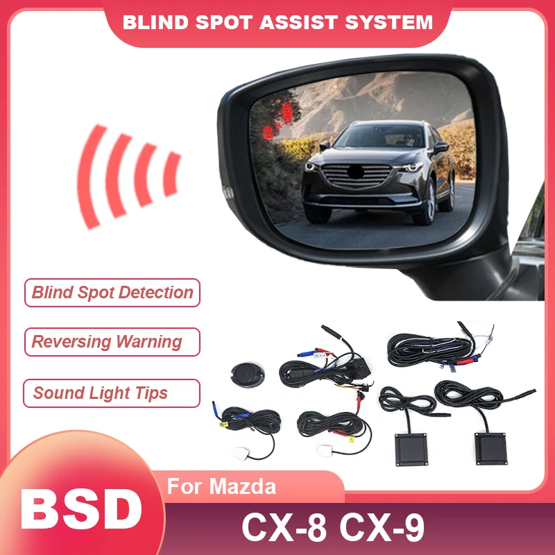 Car Drive Mirror Alarm Rear Radar Microwave Sensor BSD BSM Blind Area Spot Warning Detection System For Mazda CX-8 CX-9 CX8 CX9