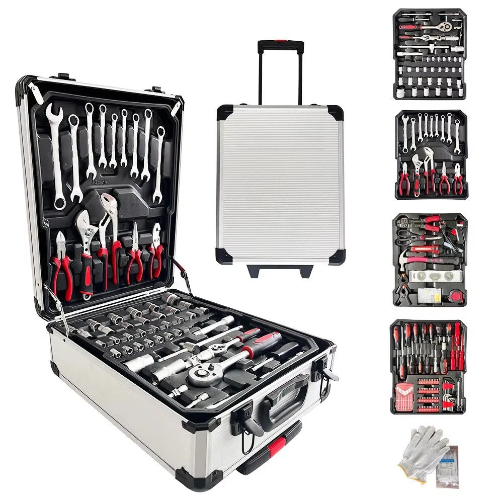 499 Piece Tool Set Kit With Pull-along Suitcase and Aluminum Box Four Layers of Hardware Combination Tools H03