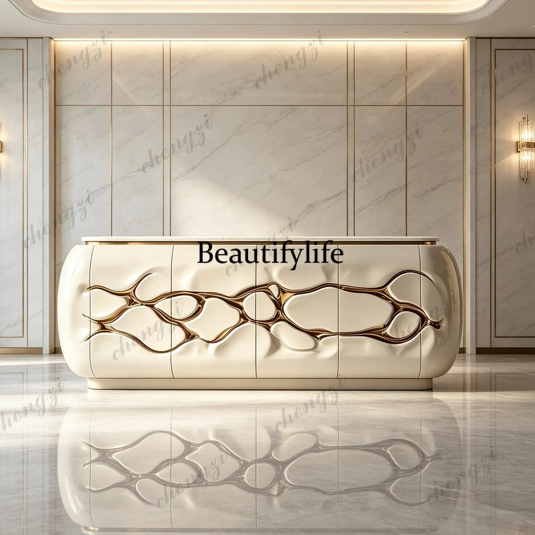 CC Light luxury curved sideboard, entryway cabinet, three-dimensional gilded display storage cabinet
