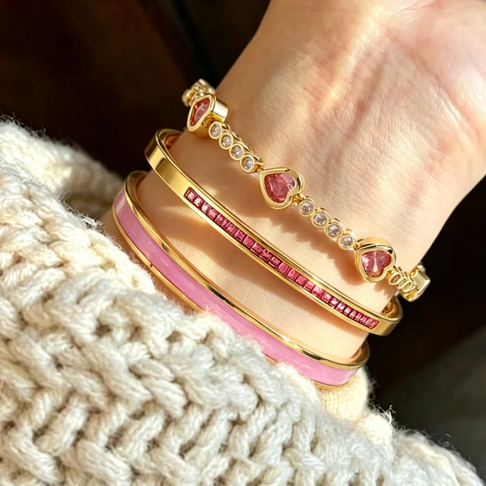 Luxury 1/3 Pieces Jewelry Set For Women Heart Bracelet Zircon Bangle Enamel Bangle Stackable Wedding Party Fashion Jewelry Gift
