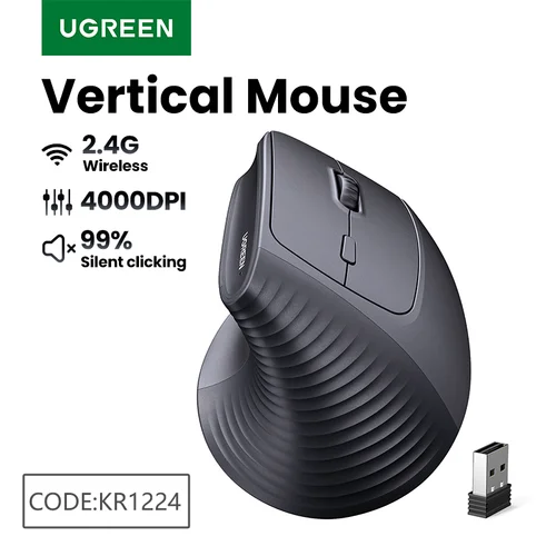 Ratón inalámbrico Vertical UGREEN 2,4G ergonómico 4000DPI 6 botones silenciosos para MacBook Tablet portátiles ordenador PC ratones negro rosa