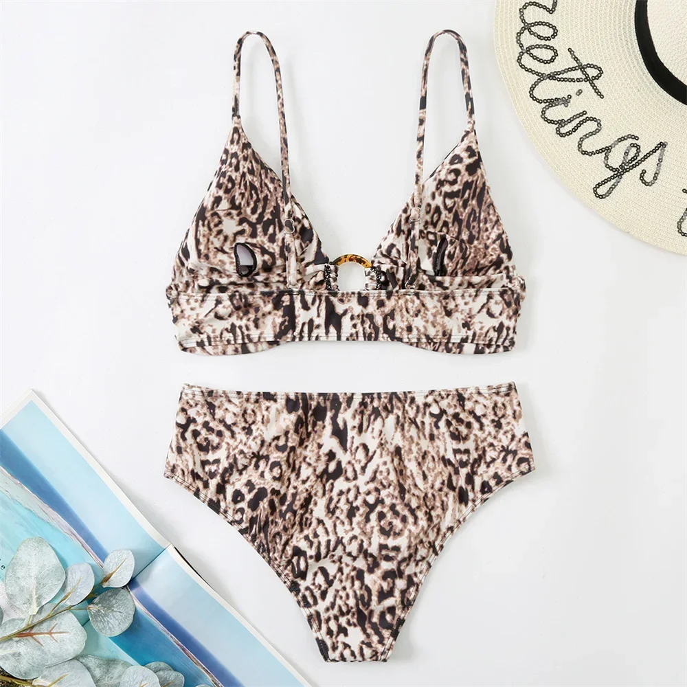 Leopard Sling Extrem Bikini High Waist Swimsuit Y2K Rings Push Up Vacation Swimwear Women Brazil Beach Tanga Bath Suit Sexys Set