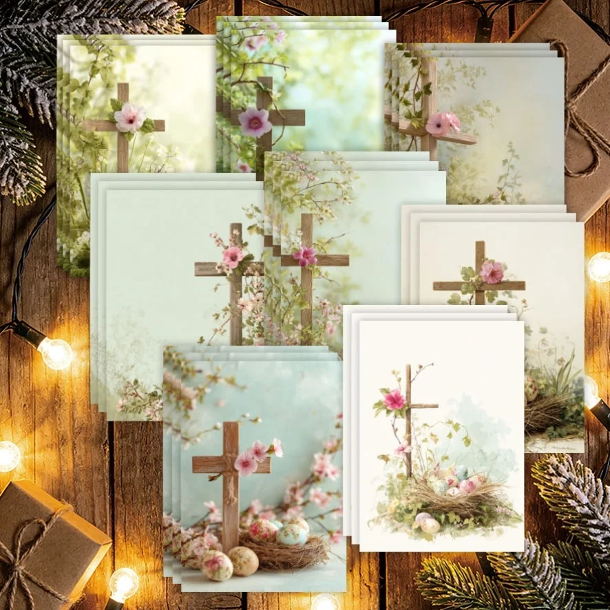 24PCS Easter Cross Easter Egg Postcard Set, Suitable for Holiday Greetings - Gift Cards - Account Making - Scrapbook