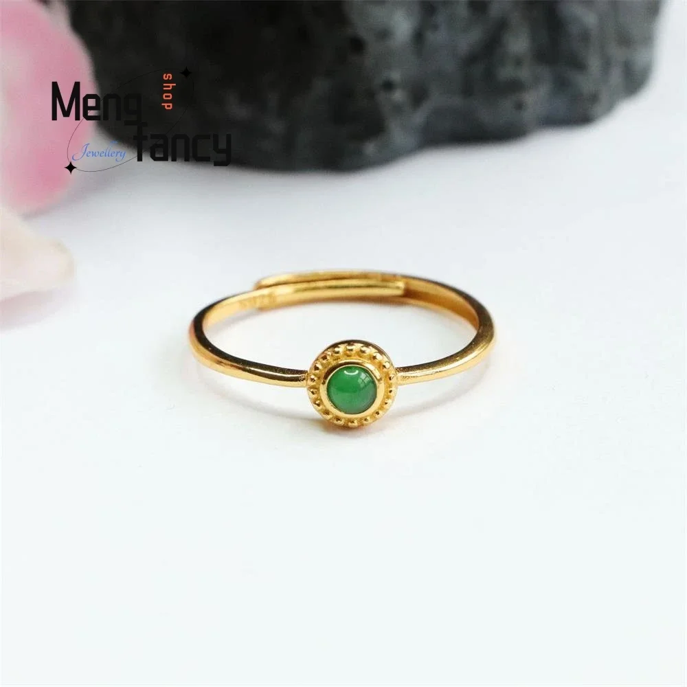 S925 Silver Inlaid Natural Jadeite Ice Type Imperial Green Jade Ring Exquisite Elegant Simple High-grade Luxury Fashion Jewelry