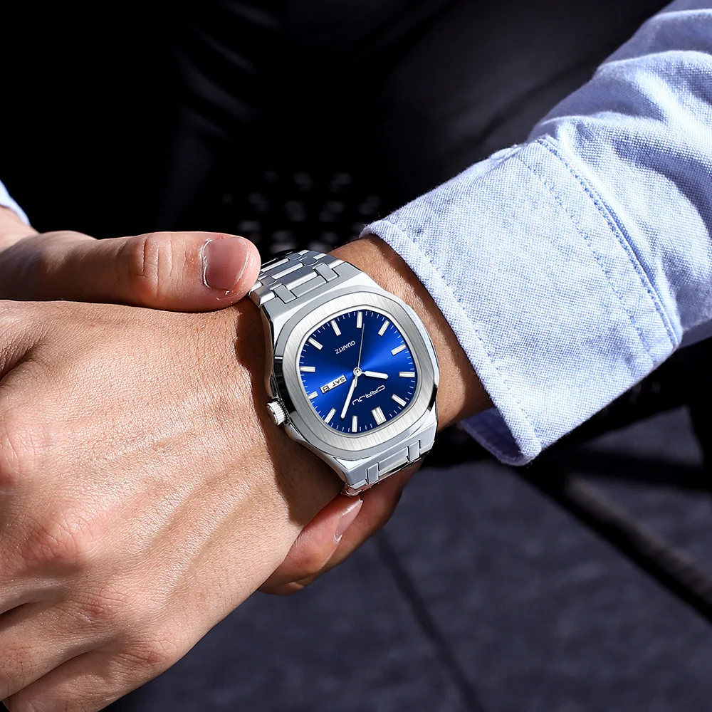 CRRJU Men's Quartz Watch Authentic Fashion Stainless Steel Minimalist Unique Design Luminous Hands Date Calendar Business Casual