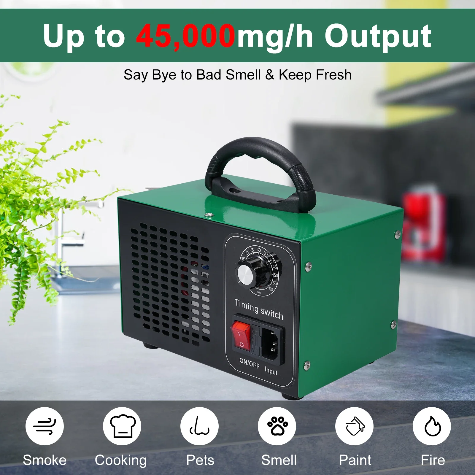 

Высокопроизводительный генератор озона 45 000 мг/ч, промышленный/бытовой очиститель воздуха O3, дезодоратор для помещений площадью 2500 квадратных футов, озонатор