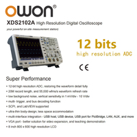 OWON XDS2102A Economical Digital Oscilloscope 2 Channels 100MHz 1GSa/s 12-bits High Vertical Resolution CAN Bus Decording