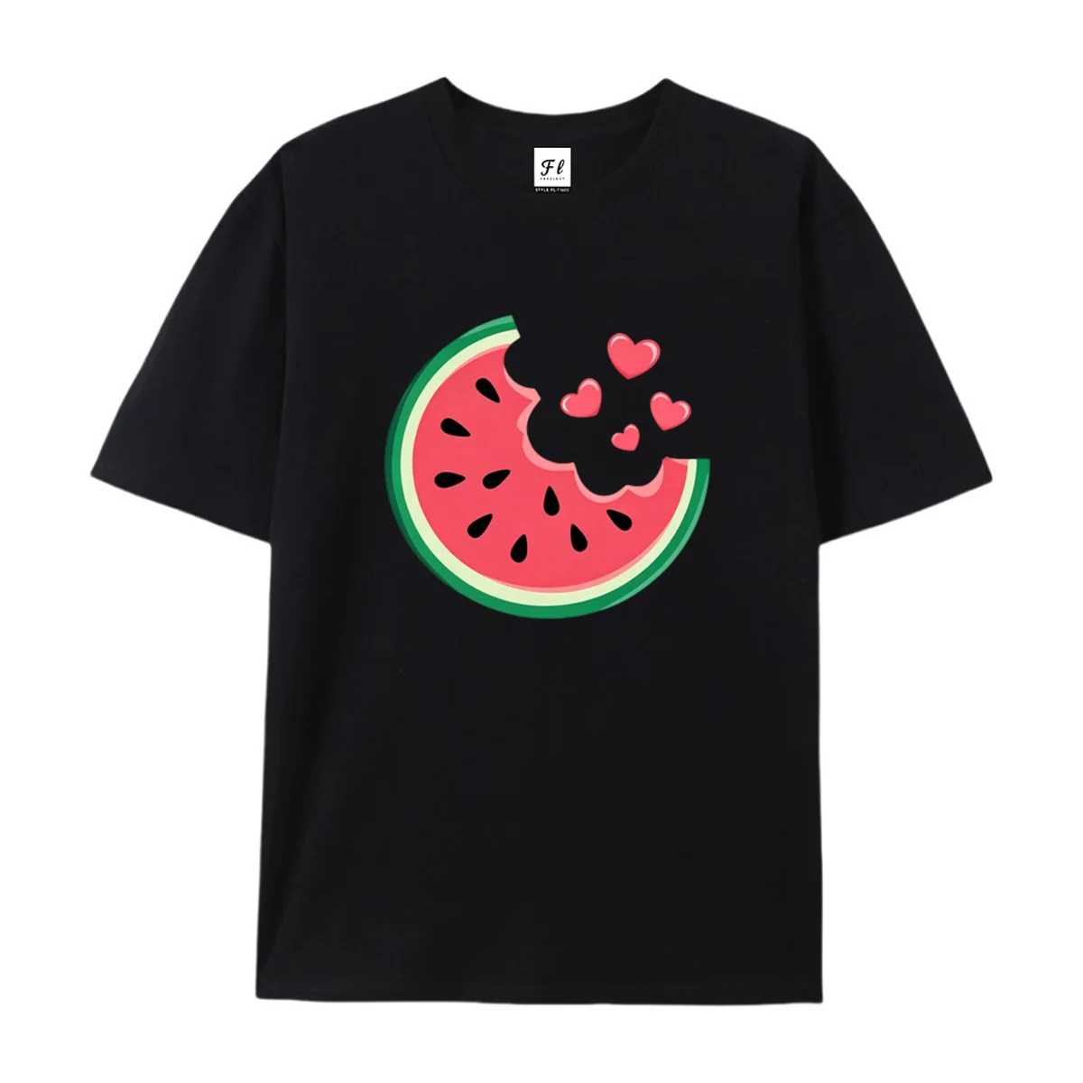 Unisex Kids Short Sleeve T Shirt Cute Bitten Watermelon Slice Heart Print Crew Neck Tees Summer Casual Tops For Boys Girls Sweet