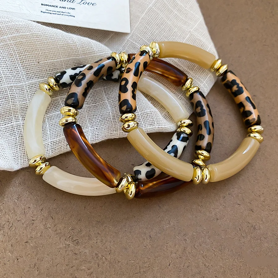 Multi-style Leopard Print Acrylic Stretchy Bracelets Set