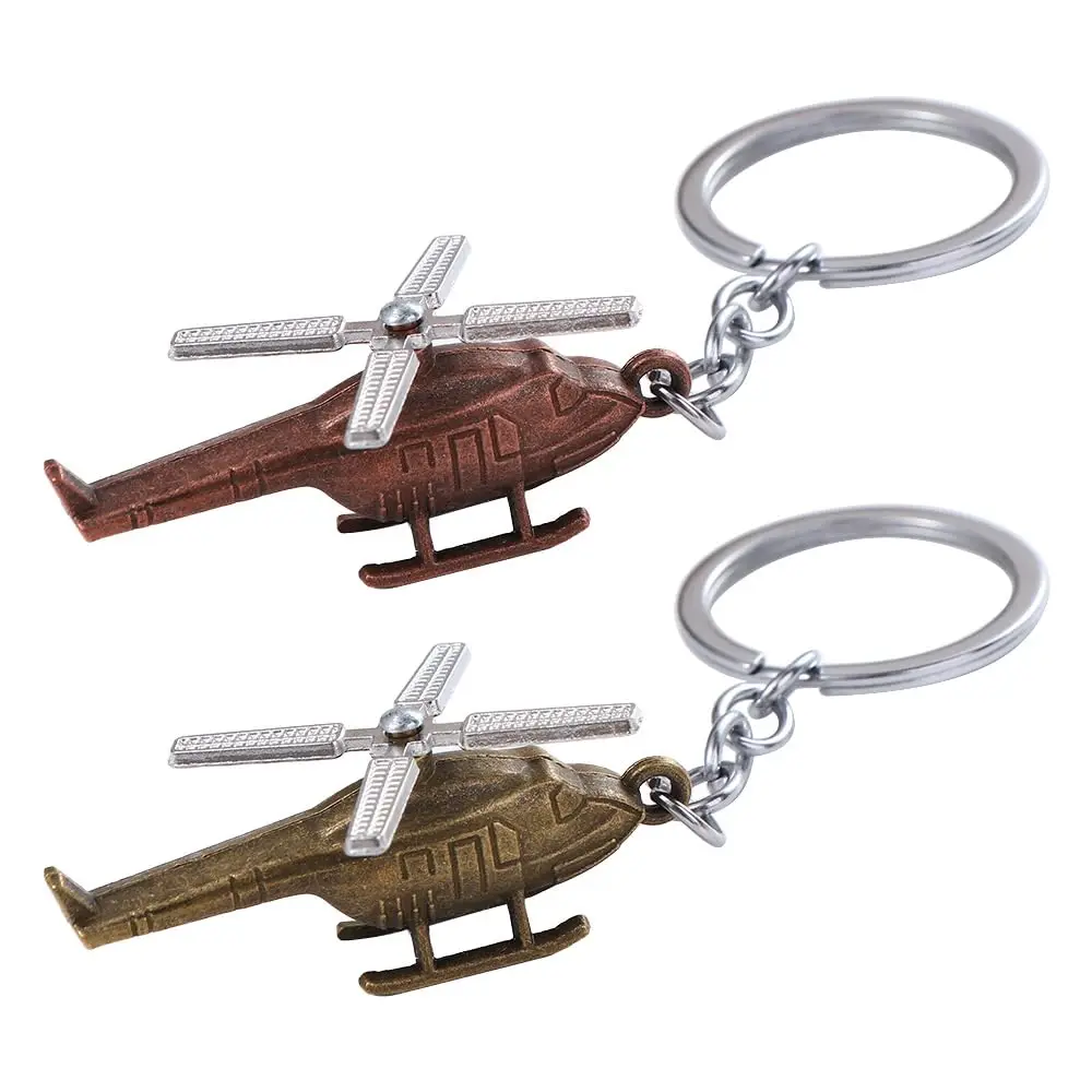 Retro Helicopter Pendant Keyring Metal Key Chain Pilot Key Holder Airplane Keychain Birthday Gift for Men and Women