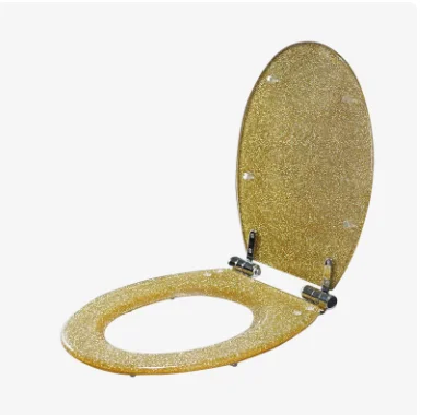 New high-grade beautiful twinkling golden resin toilet seat cover, slow-down stainless steel hinge, U/V/O universal fit