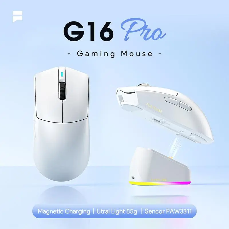

Беспроводная игровая мышь FURYCUBE G16 Pro с тремя режимами подключения - сенсор PAW3311, большой размер, RGB-подсветка, зарядная док-станция, легкий вес