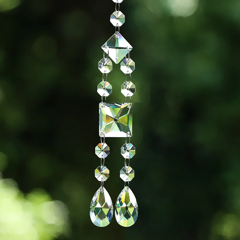 

Clear Glass Suncatcher Chandelier Crystal Prism Shinning Garland Wind Chimes Hanging Tear Drop Bead Curtain Car Pendant Decor