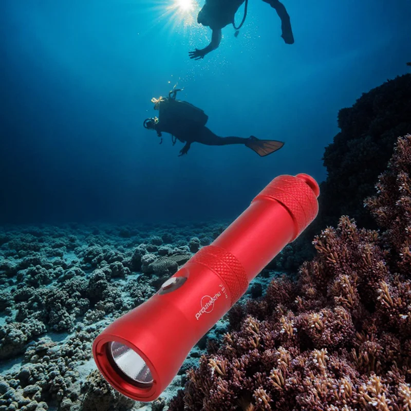 Aluminum Alloy Red Color Diving Flashlight IP68 100M Deep 5 modes 18650 Rechargeable Battery Handheld Underwater Dive Light