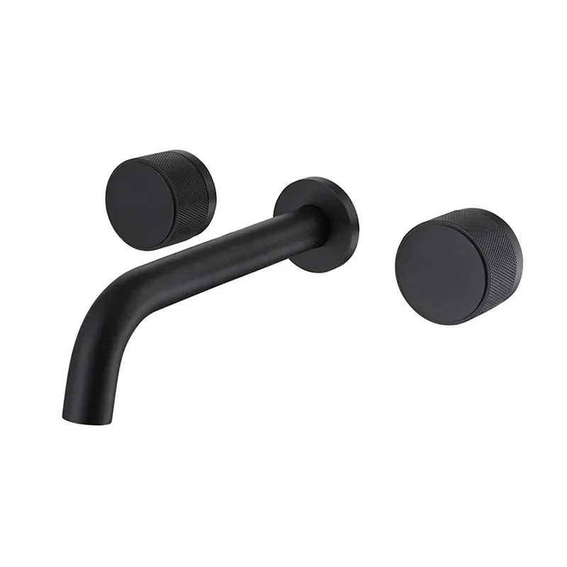 Concealed, all-copper black round basin, faucet into the wall, hotel household, split