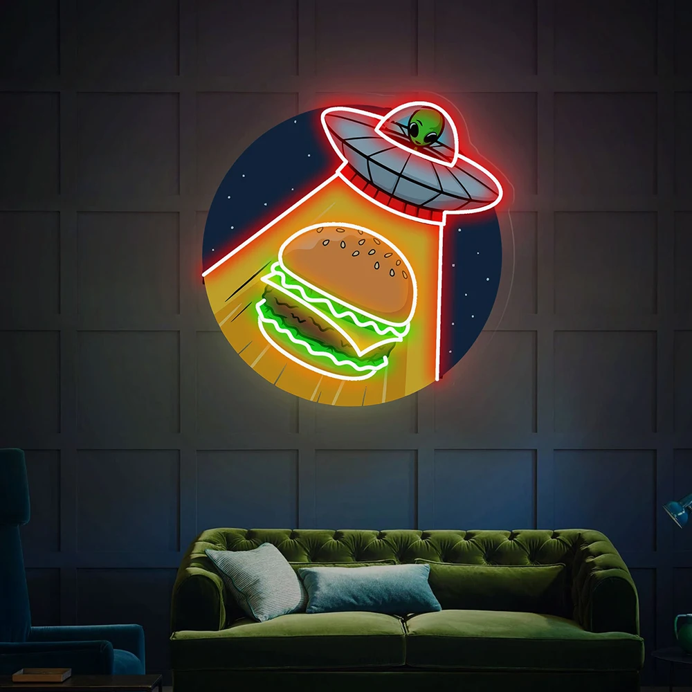 Astronaut Neon Sign Hamburger UFO Alien Neon Sign Living Room Bedroom Home Wall Decor Personalized Custom Led Neon Light