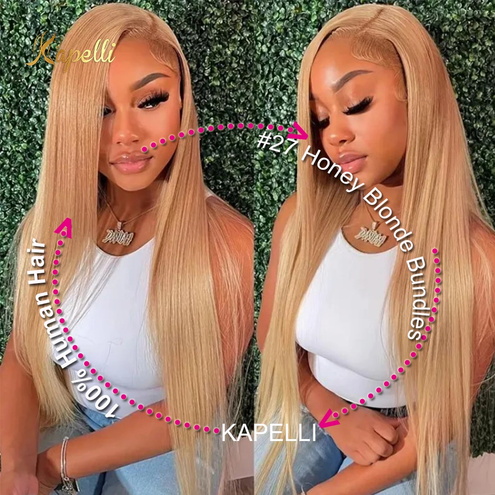 #27 Honey Blonde Human Hair Bundles with Closure Body Wave Bundles Hair With 4x4 Closure Brazilian Hair Weave Bundles Hair Remy view 6