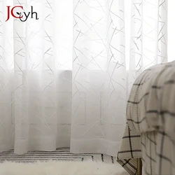 Modern Patterned Tulle Curtains for Living Room Transparent Sheer Voile Curtain Window Girls Bedroom Decoration Divider Custom