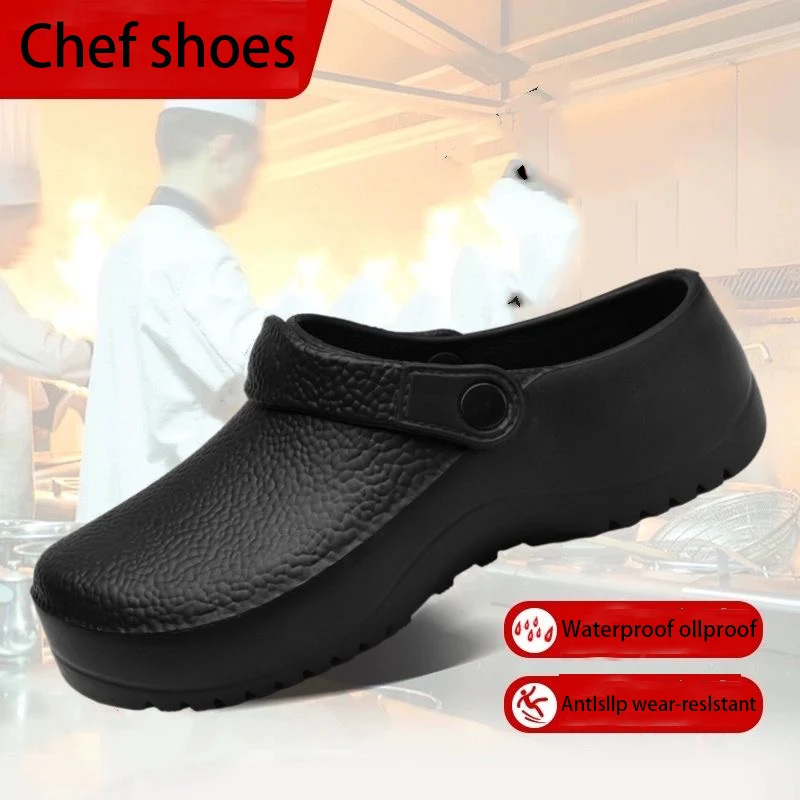 

Мужские летние сандалии из ЭВА 2024, большие черные кухонные противоскользящие рабочие туфли, водонепроницаемая маслоотталкивающая обувь для шеф-повара, кухонные аксессуары