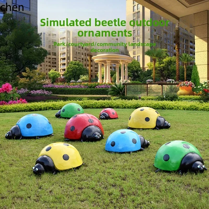 ZML Outdoor Sculpture Large Realistic Seven-Star Ladybug Ornament Farm Farmhouse Garden Landscape Animal Decoration