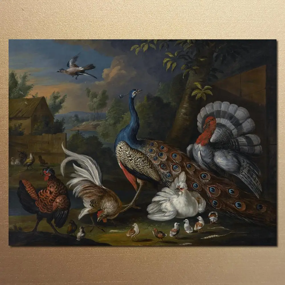 

Classical European Art Oil Painting Marmaduke Cradock Peacock Turkey Rooster Hand Painted on Canvas Animal Artwork Home Decor