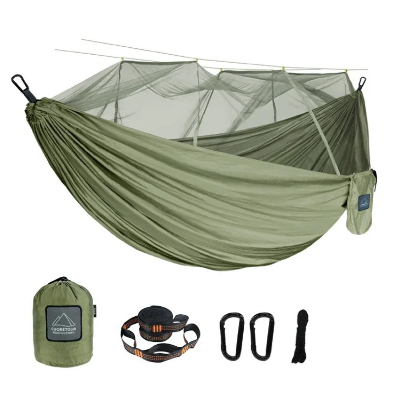 Outdoor Camping Portable Hanging Sleeping Single and Double Travel Hammock with Mosquito Net