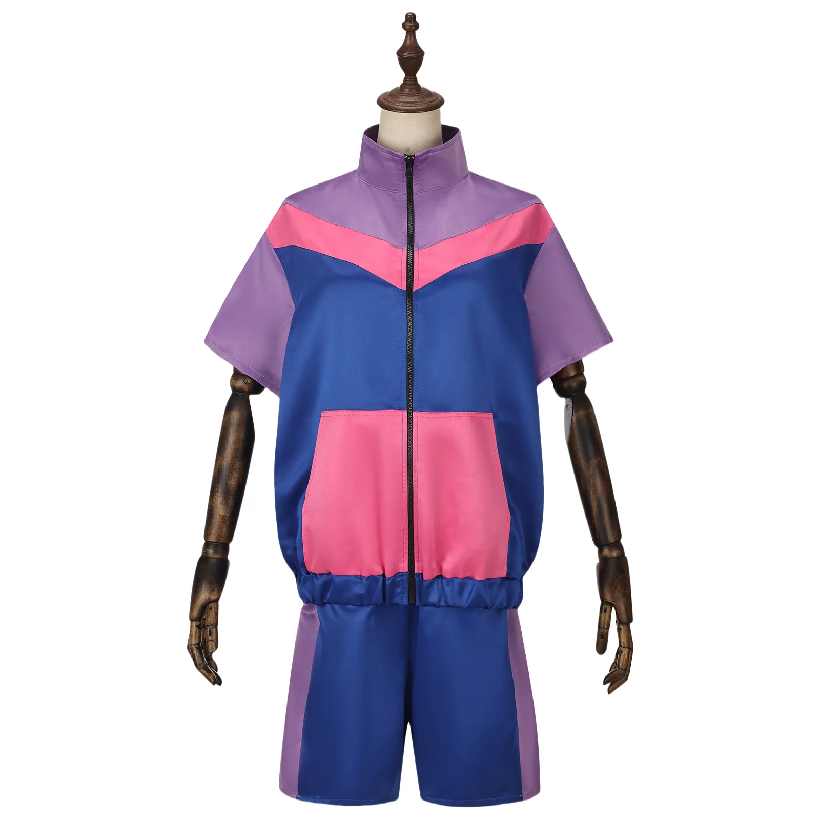 

80s Disco Tracksuit Adult Short Sleeved Shorts Retro Hip-Hop Zipper Jacket Couple Sportswear Cosplay Party Stage Performance Set
