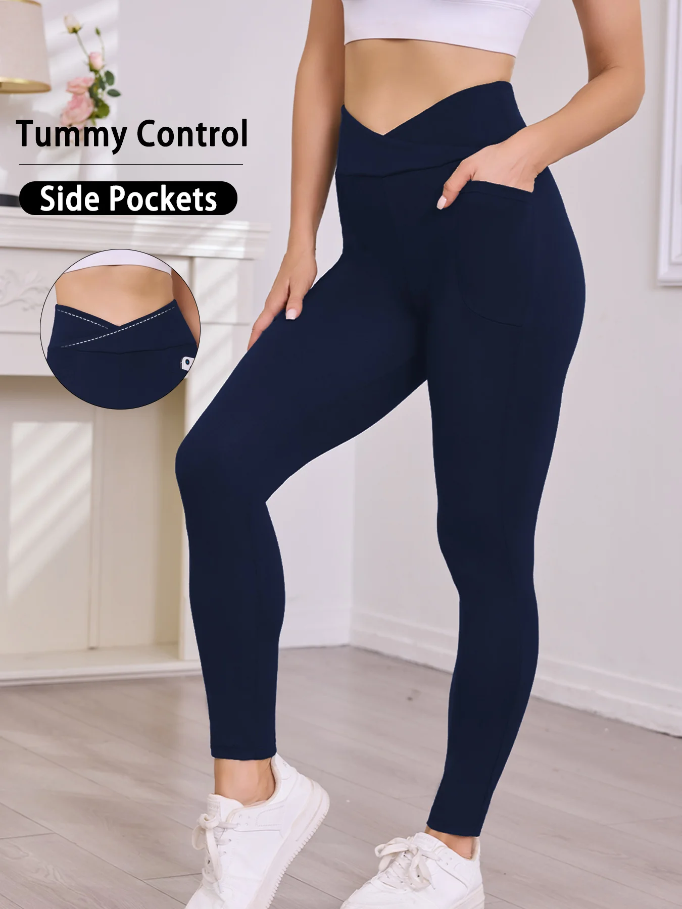 Women's Super Soft Crossover High Waisted Legging With Pockets Tummy Control No See Through Workout Yoga Running Leggings