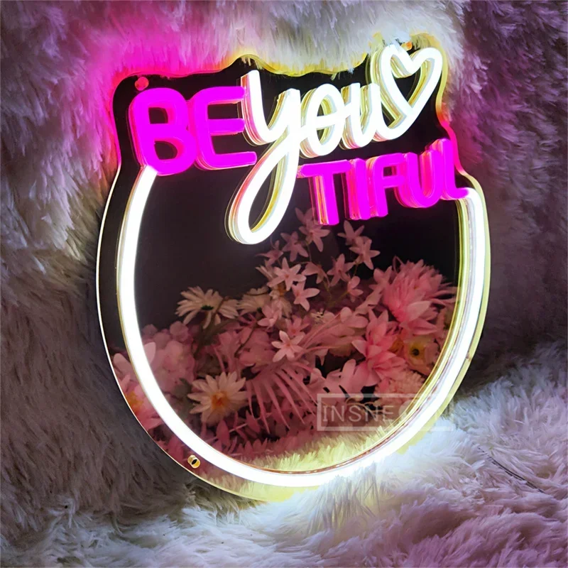 Be You Tiful Mirror Neon Sign LED Neon Light For Wall Girl Room Signs Hanging Neon Sign Bedroom Beauty Salon Decoration Mirror