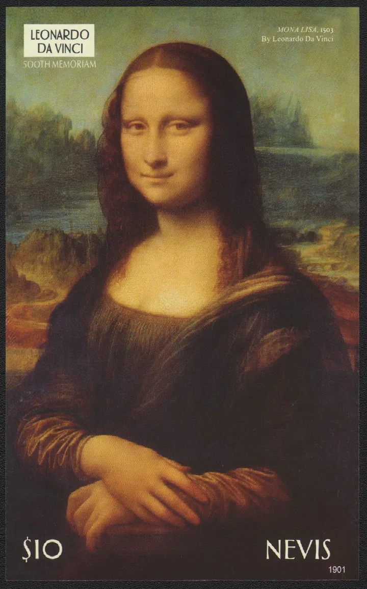 Nevis Post Stamps Postage Y2019 Italian Painter Leonardo Da Vinci Painting Mona Lisa Toothless Sheet Collectible Postage Stamps