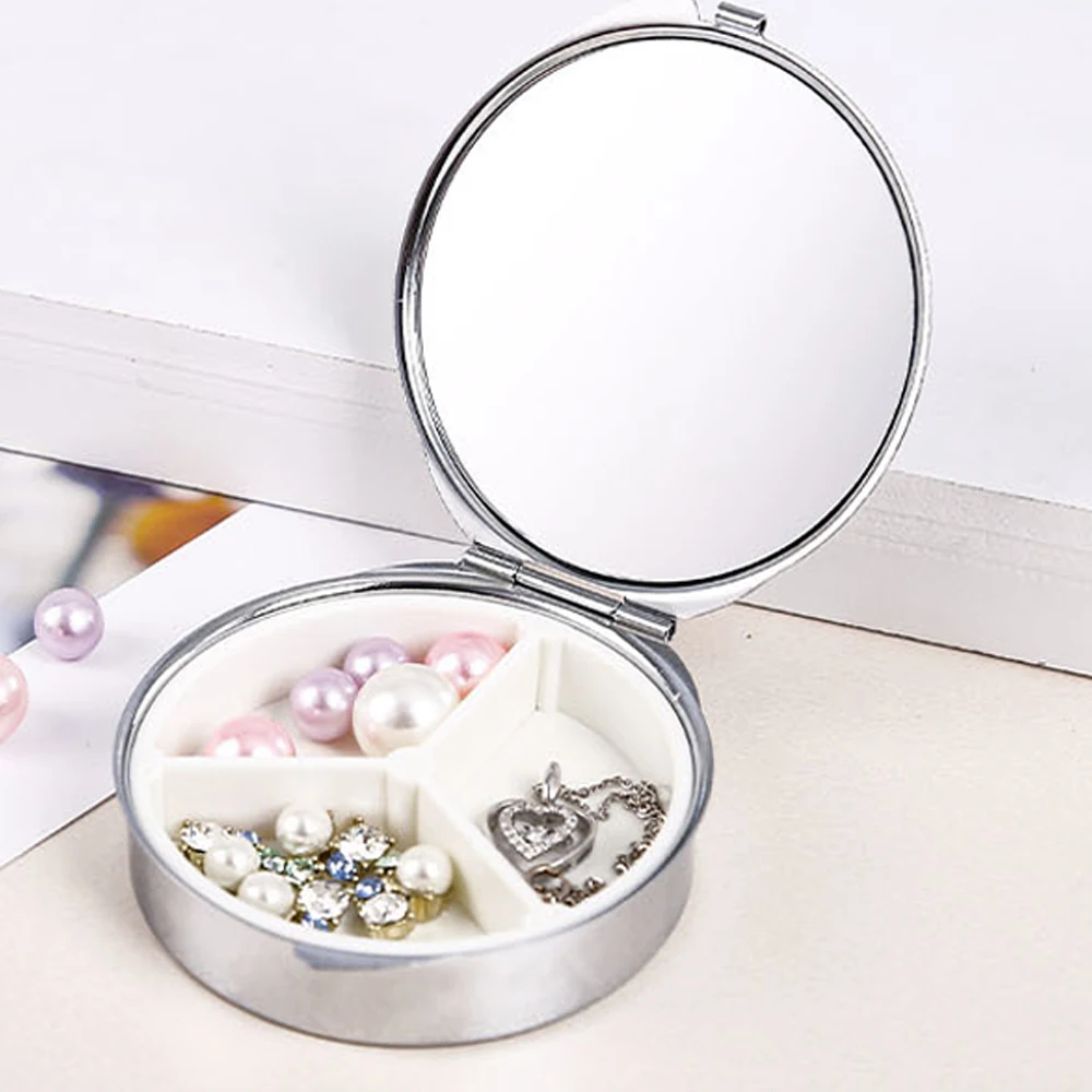 Cartoon Round 3 Grid Metal Pill Box Folding Portable Portable Pill Box Jewelry Box for Woman Portable Fashion Small Storage Box