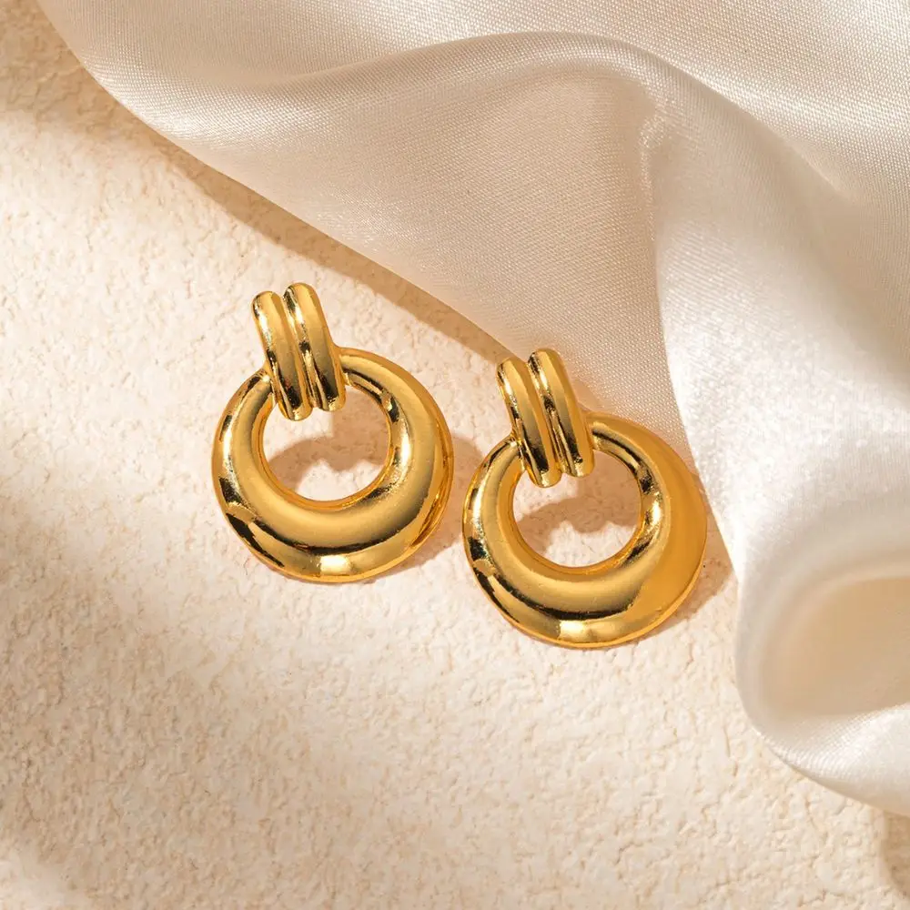 Stainless Steel Gold Plated ew Arrival Minimalist Stripes Hoop Earring Women Tarnish Free Chunky C Stud Earrings