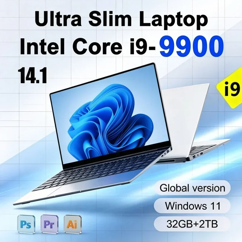 New 14.1' Ultra Slim Laptop Intel Core I9-9900 32GB RAM 2TB SSD Gaming Office Study Notebook Windows 11 FHD 1920*1080