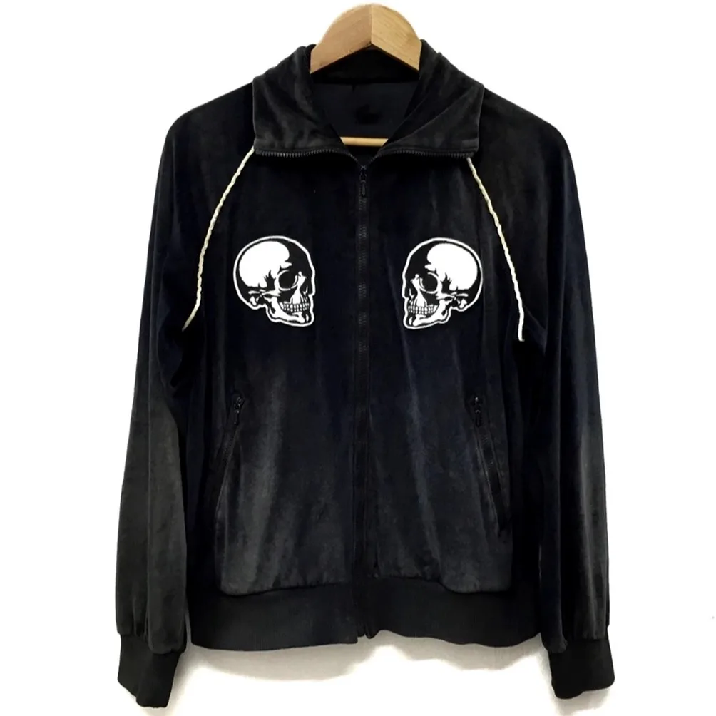 number nine n9 skull velvet embroidered zipper jacket corduroy