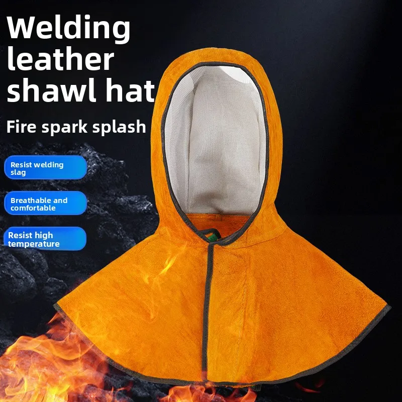Welding Shawl Cap Cowhide Fireproof Anti-scalding Retardant  Dust-proof Hat Heat-insulating Grinding  Cutting Welder's Cape Cap