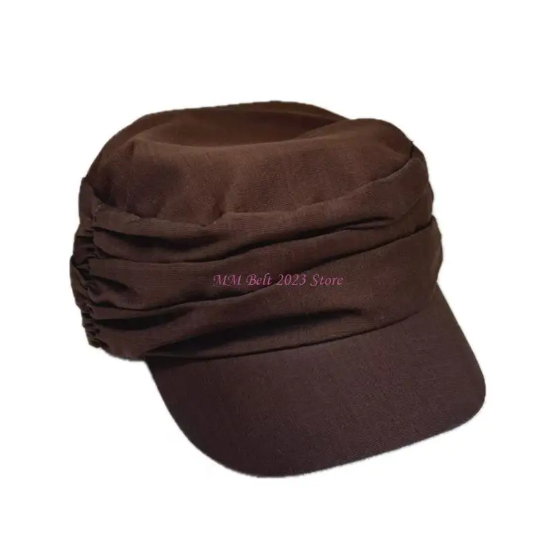 49ME Comfortable Cotton Linen Hat With Unique Folding Feature And Pleated Design For Women Girl Leisure Occasion