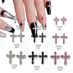 10 adet 3D çapraz alaşım Nail Art Charms Mini Rhinestone gümüş/siyah/pembe malzemeleri büyük elmas dekorasyon mesih tırnak parçası toplu