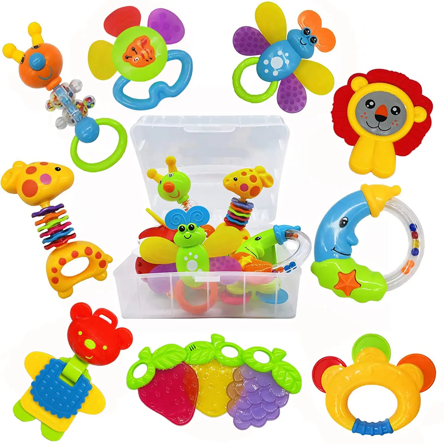 

Infant Toys 0-6 Months: Musical Rattles Teether Set with Storage Box for Newborn Boy Girl Gifts (11pcs)